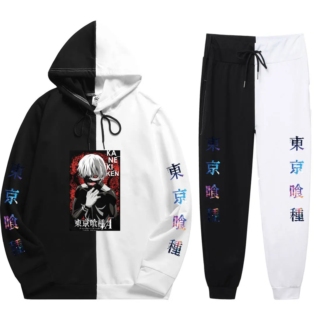 

2021 new Japanese anime Tokyo new fashion printing loose men's suit stitched Hoodie and trousers Hooded Sweatshirt