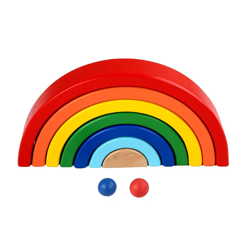 wooden seven color rainbow buildin blocks montessori early education rainbow jengle arched building block kids educational toy free global shipping