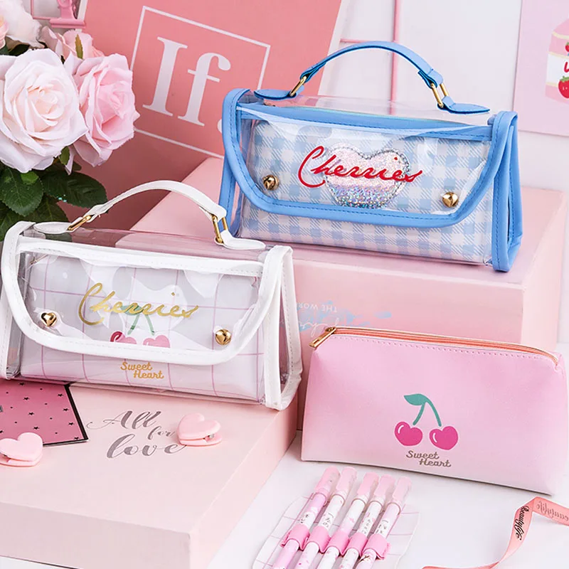Милая прозрачная железная вместительная сумка для карандашей в форме сердца