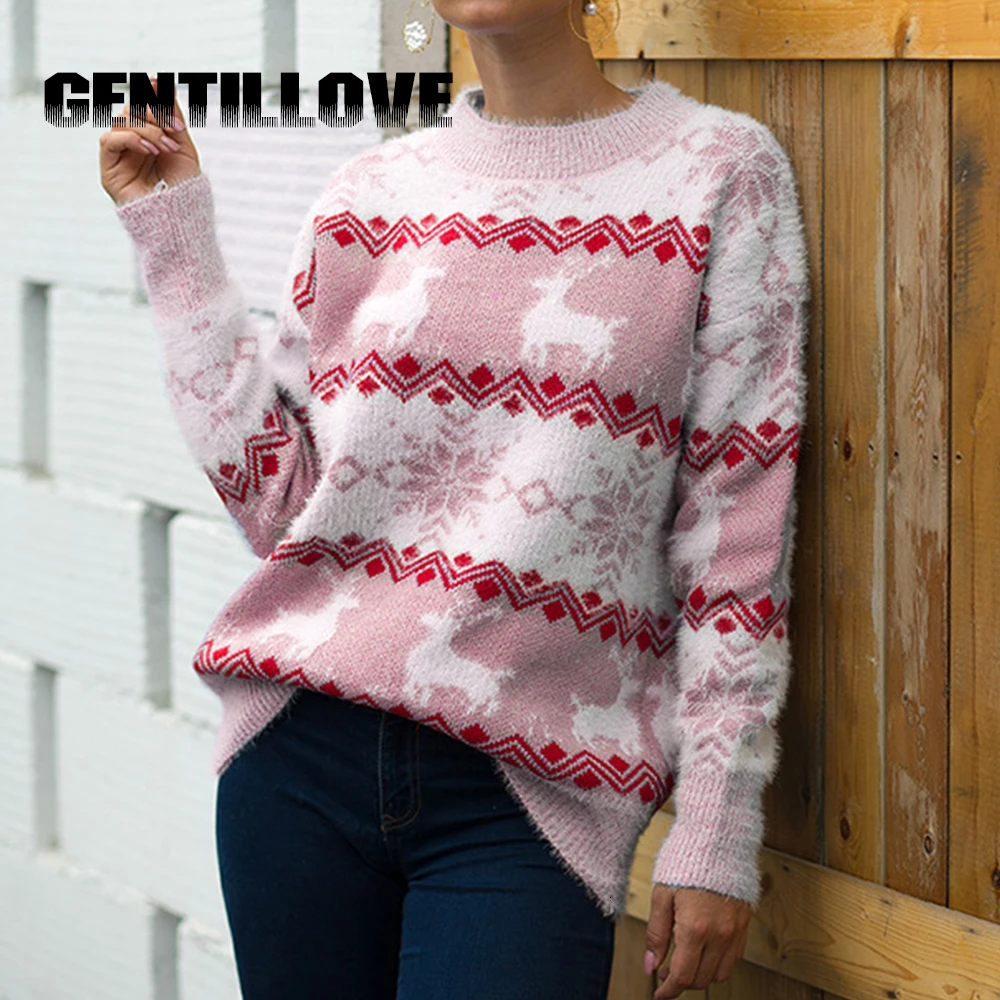 Свитер женский вязаный с длинным рукавом красный розовый | Женская одежда