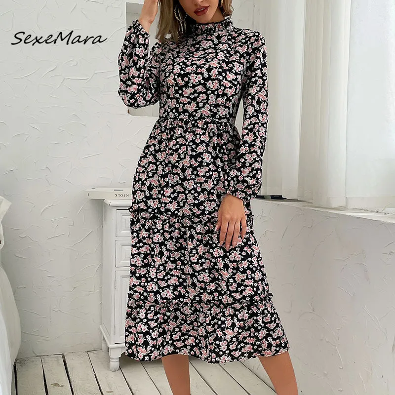 

Повседневное платье с круглым вырезом, женские модные платья 2022 с длинным рукавом и принтом для женщин