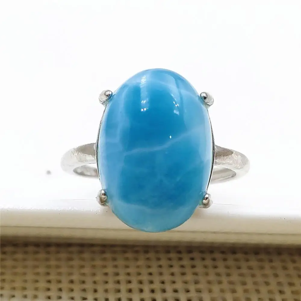 Высшее качество натуральный Ларимар темно-синее регулируемое кольцо 16x11 мм Dominia