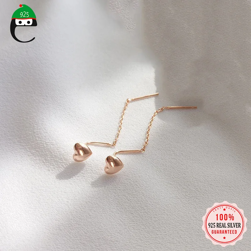 

Серьги ElfoPlataSi из стерлингового серебра 925 пробы в форме сердца из розового золота, цепочка, серьги для женщин, модные ювелирные изделия из чи...