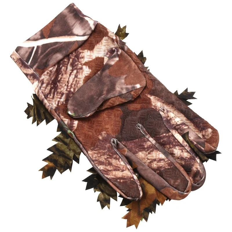 

Outdoor Hunting 3D Maple Leaves Bionic Camouflage Gloves Full Finger Skid Proof Fishing Gloves
