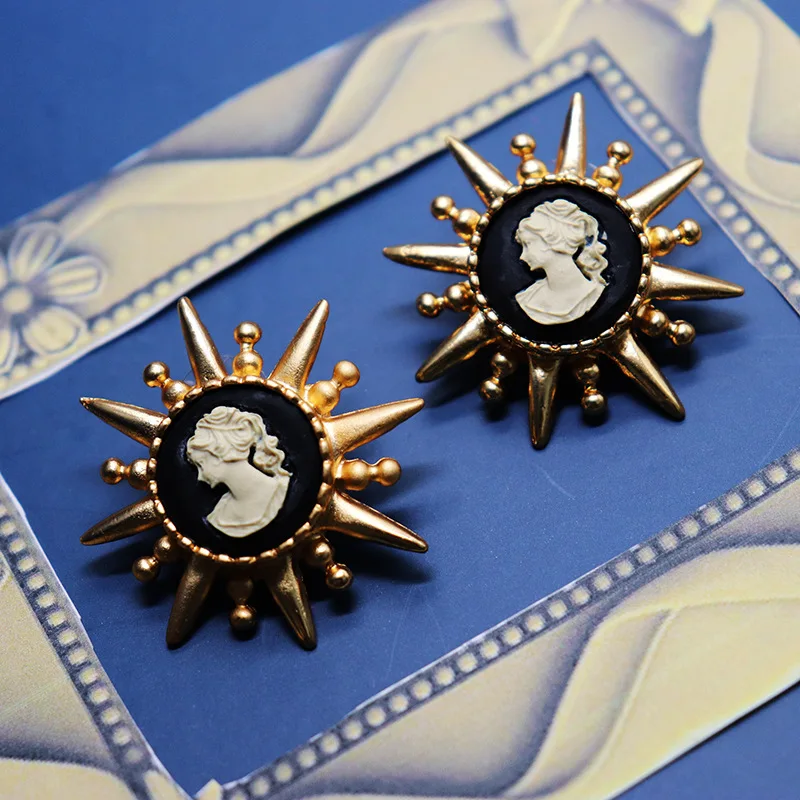 

Personalized retro sun flower real gold head series women's earrings