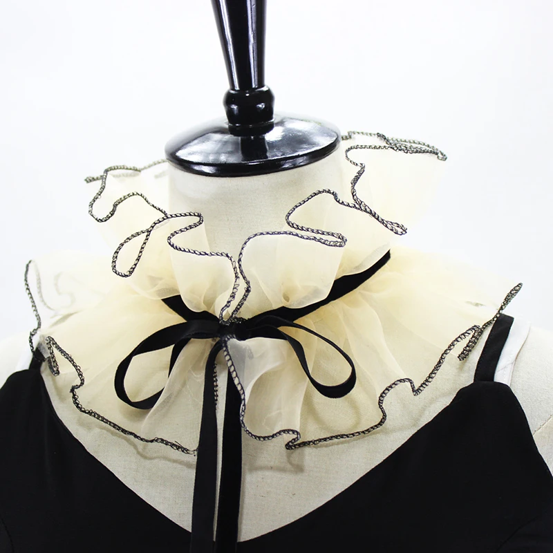 Воротник-стойка с оборками Женский винтажный накладной воротник из органзы со