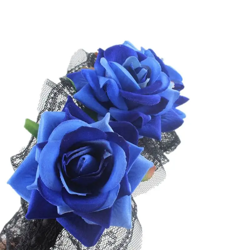 Женский готический обруч для волос имитация цветка розы черный кружевной