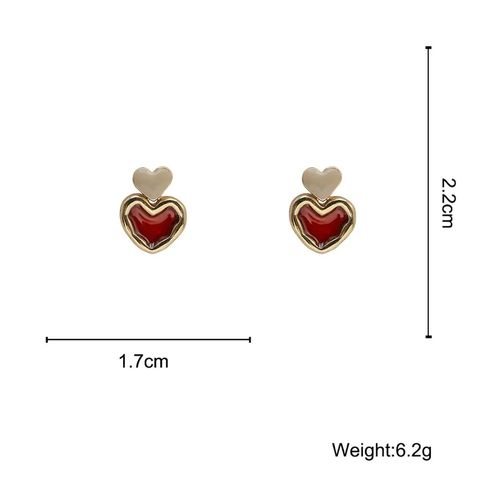 

Lifefontier Korean Red Enamel Love Heart Stud Earrings for Women Cute Metal Resin Studs Earrings Ladies gifts Fashion Jewelry