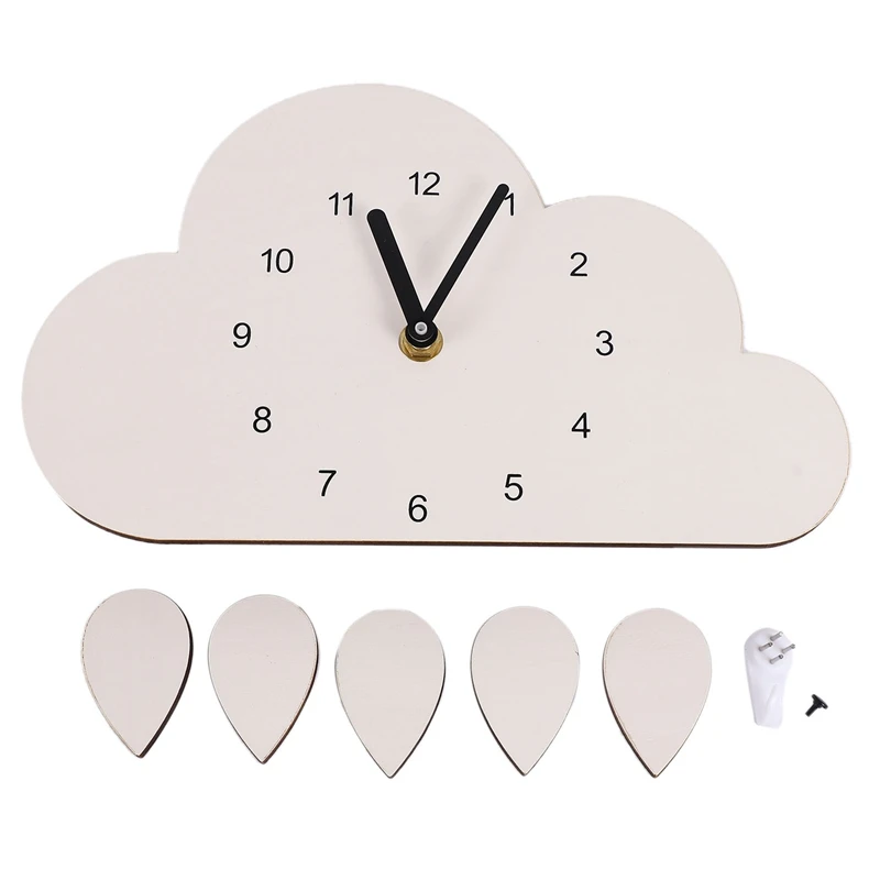 Nordic Style Nursery Clock Wooden Cloud Water Droplets Wall Hanging Decoration Decor Kids Children's Room | Дом и сад