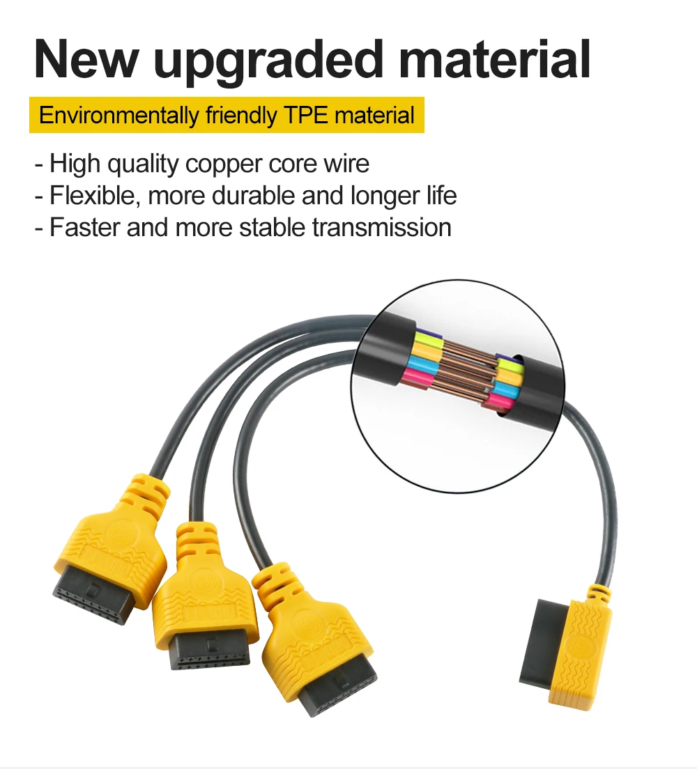 AUTOOL 50 см кабель OBD2 1 в 3 адаптер конвертер сплиттер Y КАБЕЛЬ J1962M к 3-J1962F