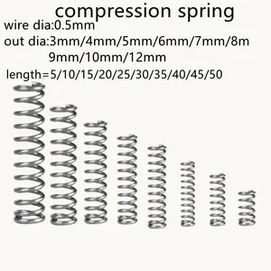 20 шт., пружина компрессионная из нержавеющей стали, 0,5 мм, диаметр 4 мм, 5 мм, 6 мм, 7 мм, 8 мм, 9 мм, 10 мм, 12 мм