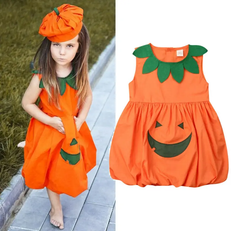 Оранжевое платье в виде тыквы для малышей детское без рукавов с фонариками