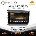 Автомагнитола Ownice K7, Android 10,0, 6G + 128G, для Honda Civic 9, FB, FK, FD 2011-2015, радиосистема 360, панорамная, 4G, LTE