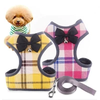pet harness with leash dog plaid vest with bell cat bowknot chest harness suit puppy kitten walking traction rope pet products
