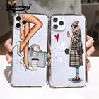 Модный чехол для телефона на высоком каблуке кофейного цвета для девочек iPhone 11 12 XS 13 Pro MAX mini XR X 7 8 Plus SE 2020, мягкий прозрачный чехол