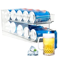soda can rack beverage dispenser pet refrigerator storage box transparent double layer self rolling beverage storage rack