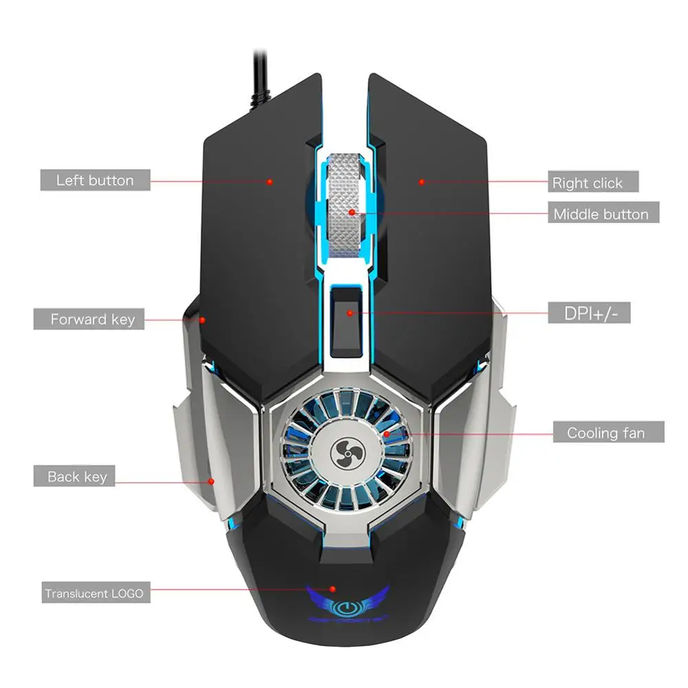 

G22 6 Buttons Gaming Mouse 1000-1600-6400 DPI USB Wired Optical Mice Professional gaming mouse with cooling fan for PC Computer