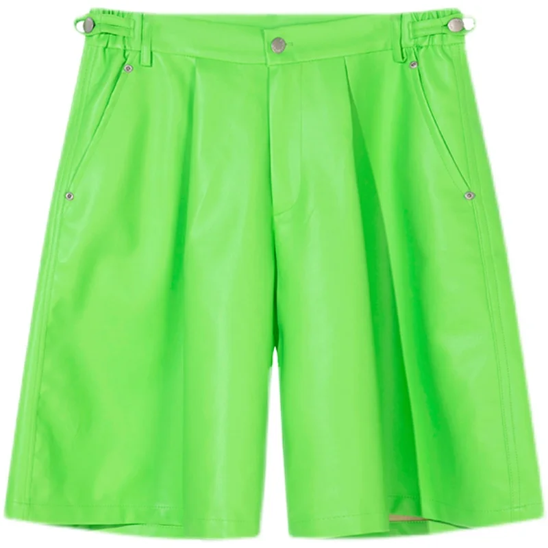 27-46 2022 Men Clothing GD Hair Stylist Catwalk Fluorescent Green Artificial Leather Profile Shorts Pants plus size costumes