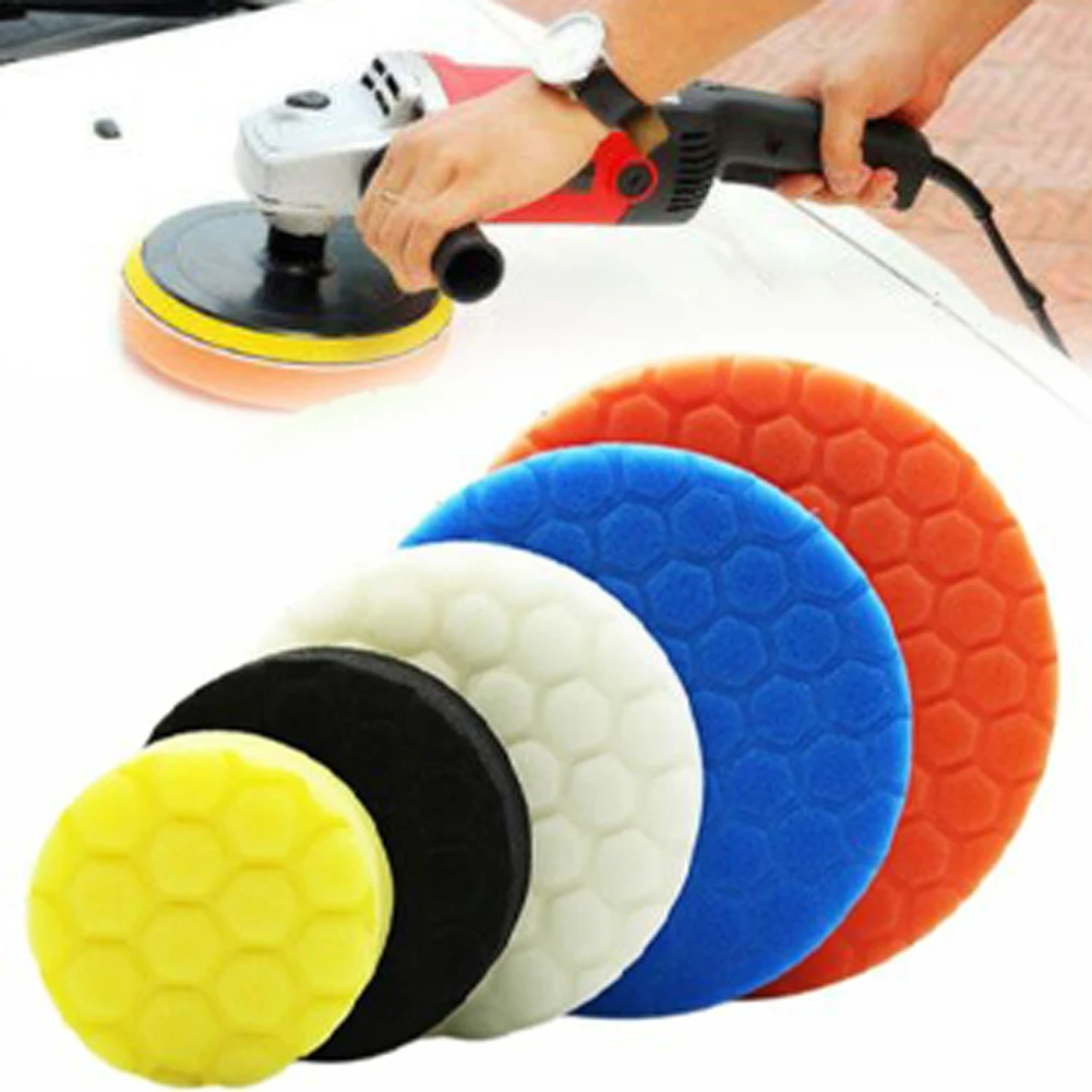 

5pcs Car Waxing Buffing Sponge Pad 3/4/5/6/7 Inch Auto Care Repair Tools Hexagonal Sponge Wave Point Diamond Polishing Disc