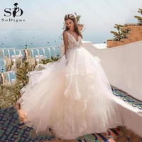 sodigne 2020 beach wedding dresses ball gown v neck lace applique bridal gowns plus size wedding gowns custom made vestidos