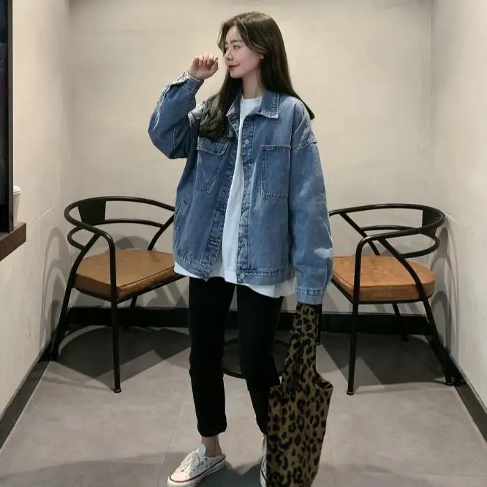 

Spring and autumn 2021 new short denim jacket women's Korean retro loose student long sleeve jacket fashion