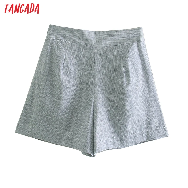 

Tangada 2021 New Arrival Summer Women Elegant Solid Gray Shorts Zipper Pockets OL Shorts Pantalones QD23