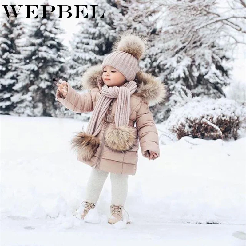 WEPBEL/зимние длинные куртки для маленьких девочек; теплая детская модная повседневная верхняя одежда с капюшоном, длинными рукавами, круглым вырезом и длинными рукавами; новое пальто