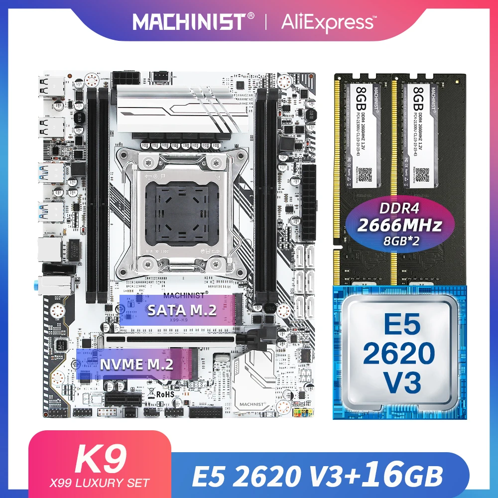 MACHINIST X99 материнская плата LGA 2011 3 комплект с процессором Intel xeon E5 2620 V3 16G(2*8) DDR4 2666MHZ RAM