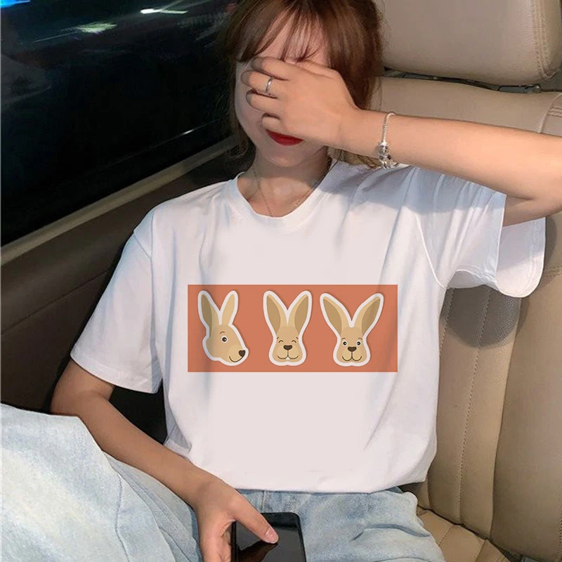 

2021 Summer Kawaii Cute Girls Short Shirt White T-Shirts Women Oversized Casul O Neck Female Lady Top Tshirt Graphic Print