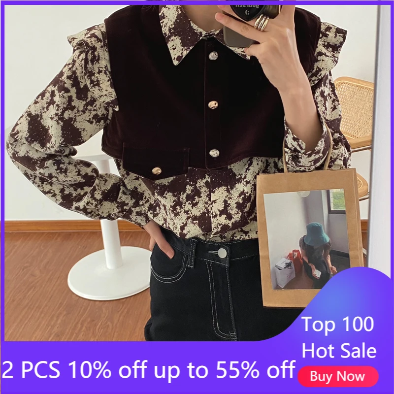 Женские комплекты из 2 предметов рубашка с длинным рукавом и шифоновая блузка +