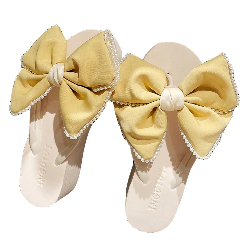 

String Bead Beach Shoes Butterfly-Knot Ladies' Slippers Rubber Flip Flops Med Platform Slipers Women Sabot Hawaiian 2021 Flat Ba