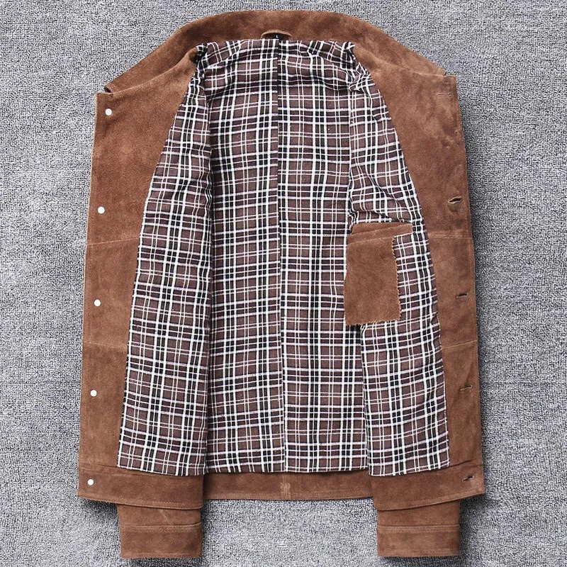 

High Quality Mens Cow Suede Jacket Vintage Slim Fit Business Man Genuine Leather Jacket Spring Autumn Man Outwear Coat Plus Size