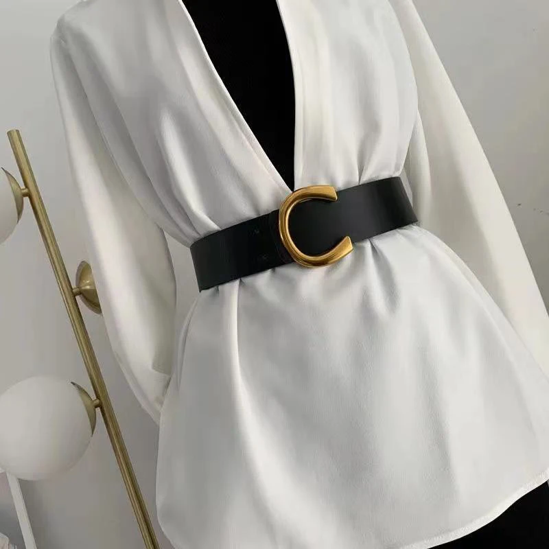 

Fashion Ladies C-Shaped Snap Belt Decoration Ins Trend Strap Black Camel All-Match Jeans Dress Coat Net Red Waistband
