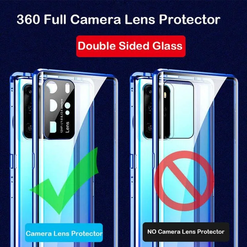 Magnetic Glass Case For Huawei P30 P40 Pro Lite Metal Camera Lens Protective Double Tempered Cover For Huawei Honor 30 20 Pro