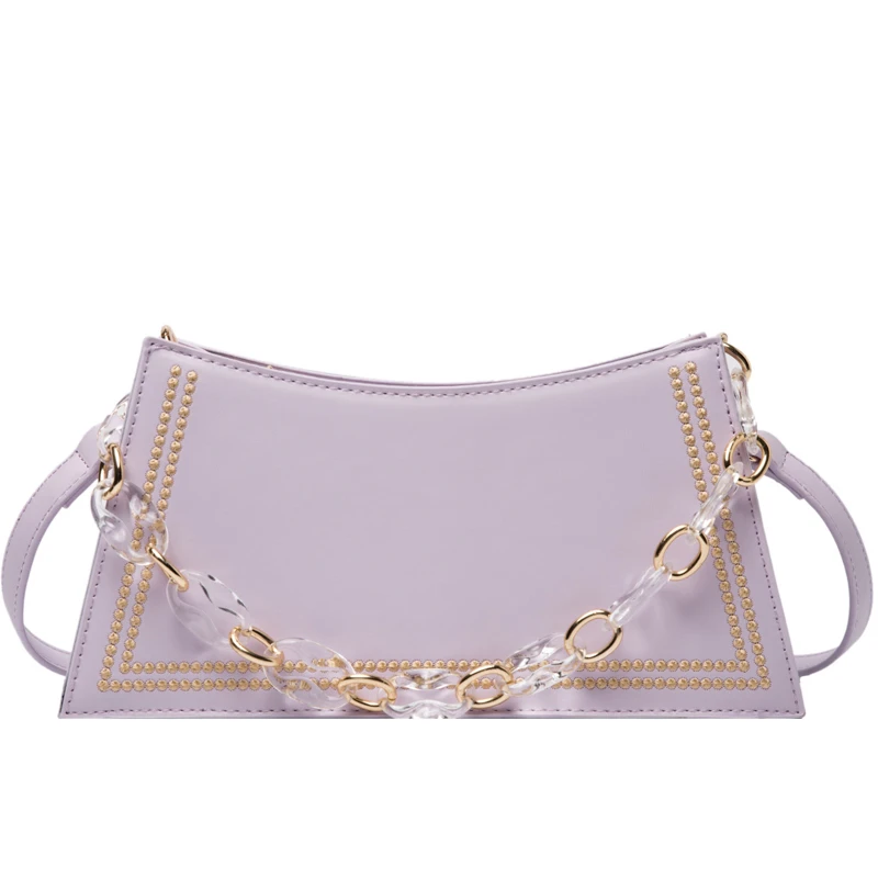 

New High Quality Lady Handbags Chain Design Summer Solid Color PU Leather Crossbody Bags For Women Simple Fashion Shoulder Bag