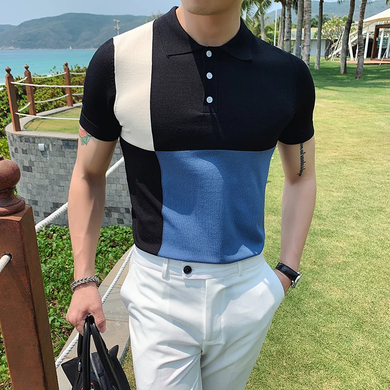 

2021 Summer Men Ice Silk Polo Shirt Top Business Office Men Camisa Masculina Solid Polo Shirt Casual Knitted Tops A67