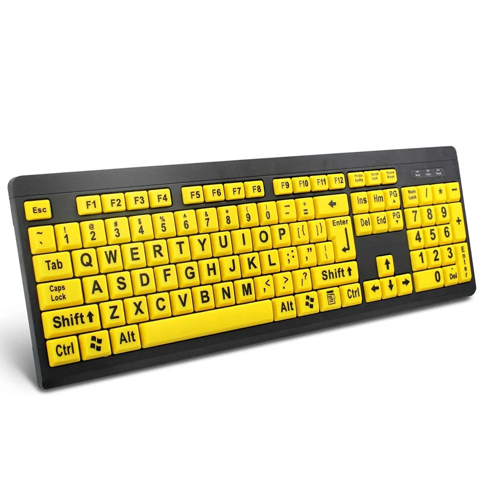 

Computer Keyboard Wired USB Keyboard High Contrast Yellow Keys with Big Print Letters Help for Seniors and Low Vision Individual