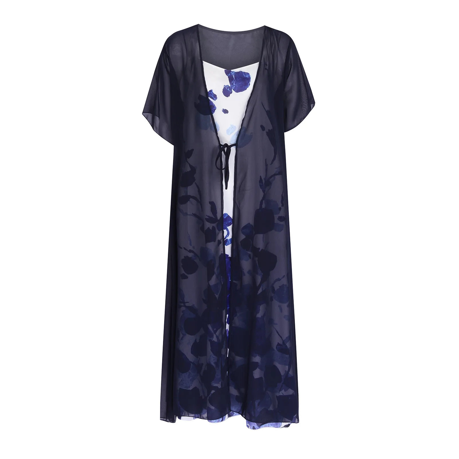 

Summer Women's Dress 2021 Fashion Casual Chiffon Short Sleeve Loose Two-piece Dress With Straps Long Dress