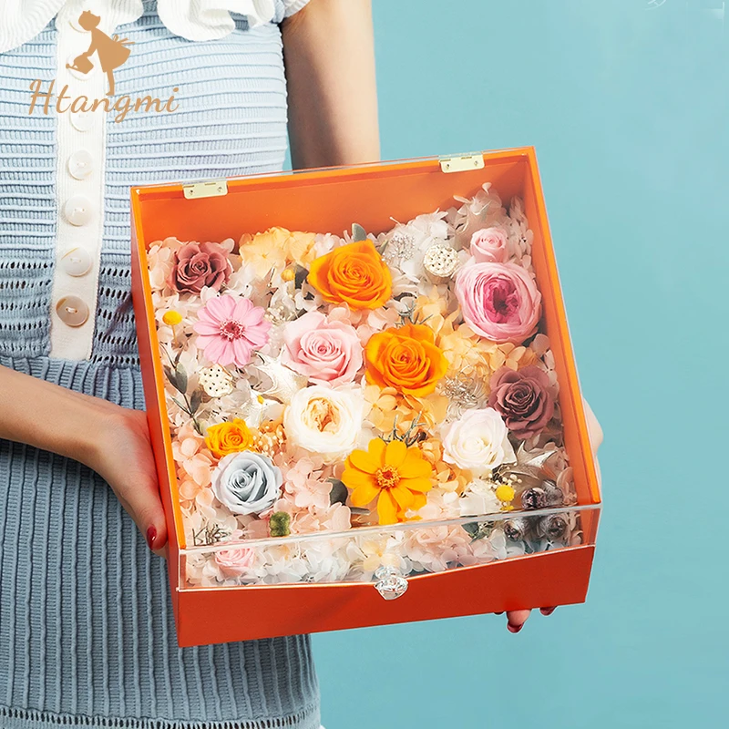 

1pcsValentine's Day acrylic transparent square box rose eternal flower arrangement box transparent flower gift box