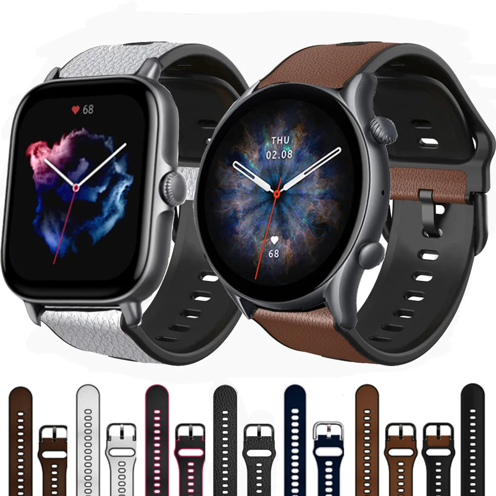 

Ремешок силиконовый для Amazfit GTR 3 Pro 3 2 2E 47 мм, кожаный спортивный браслет для Amazfit GTS 3 2 Mini, 20 мм 22 мм