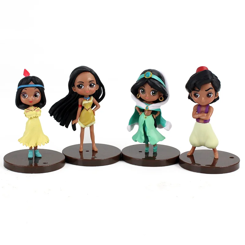 9pcs/Set Q Posket Princess Snow White Cinderella Mulan Tangled Aladdin Moana Peter Pan Sleeping Beauty Figure Model Toys Dolls - купить по