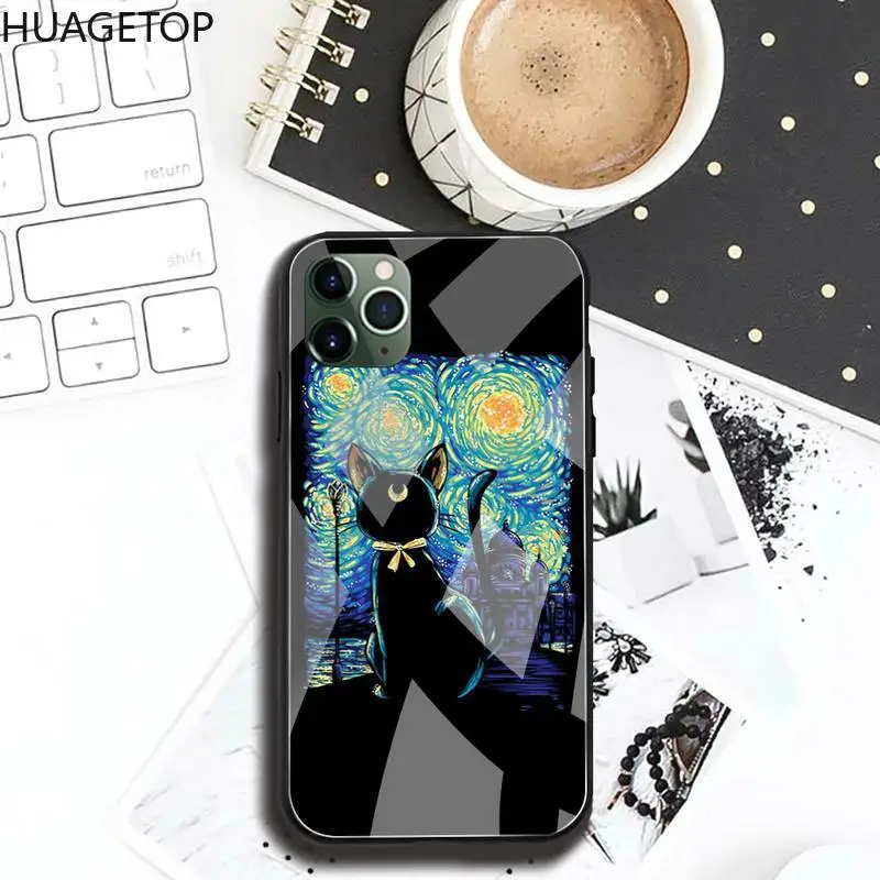 

Anime sailor moon cat couple Phone Case Tempered Glass For iPhone 11 Pro XR XS MAX 8 X 7 6S 6 Plus SE 2020 case
