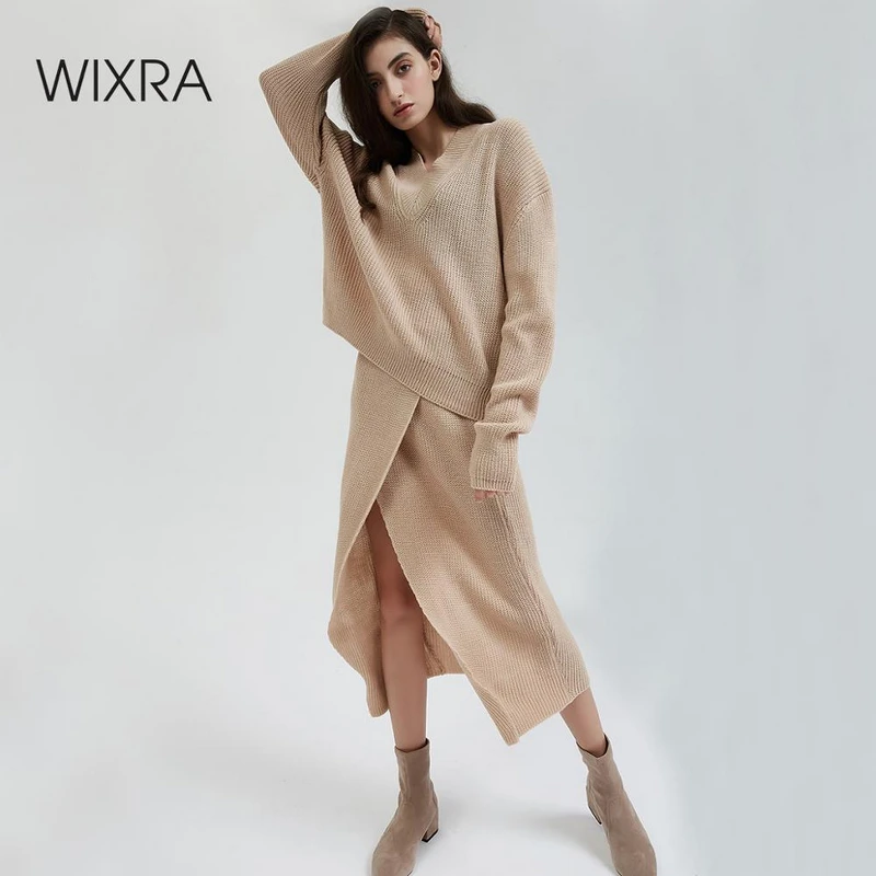 Женский свитер с длинным рукавом Wixra повседневный Однотонный V-образным вырезом и