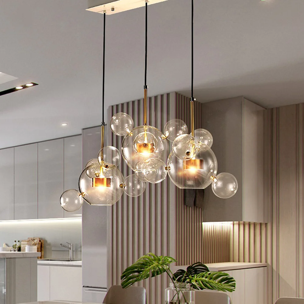 

Nordic living room led chandelier lighting transparent glass ball kitchen chandelier post modern restaurant Nakajima chandelier