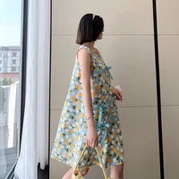 9819 summer korean fashion floral print cotton maternity dress vest tank loose clothes for pregnant women sleeveless pregnancy