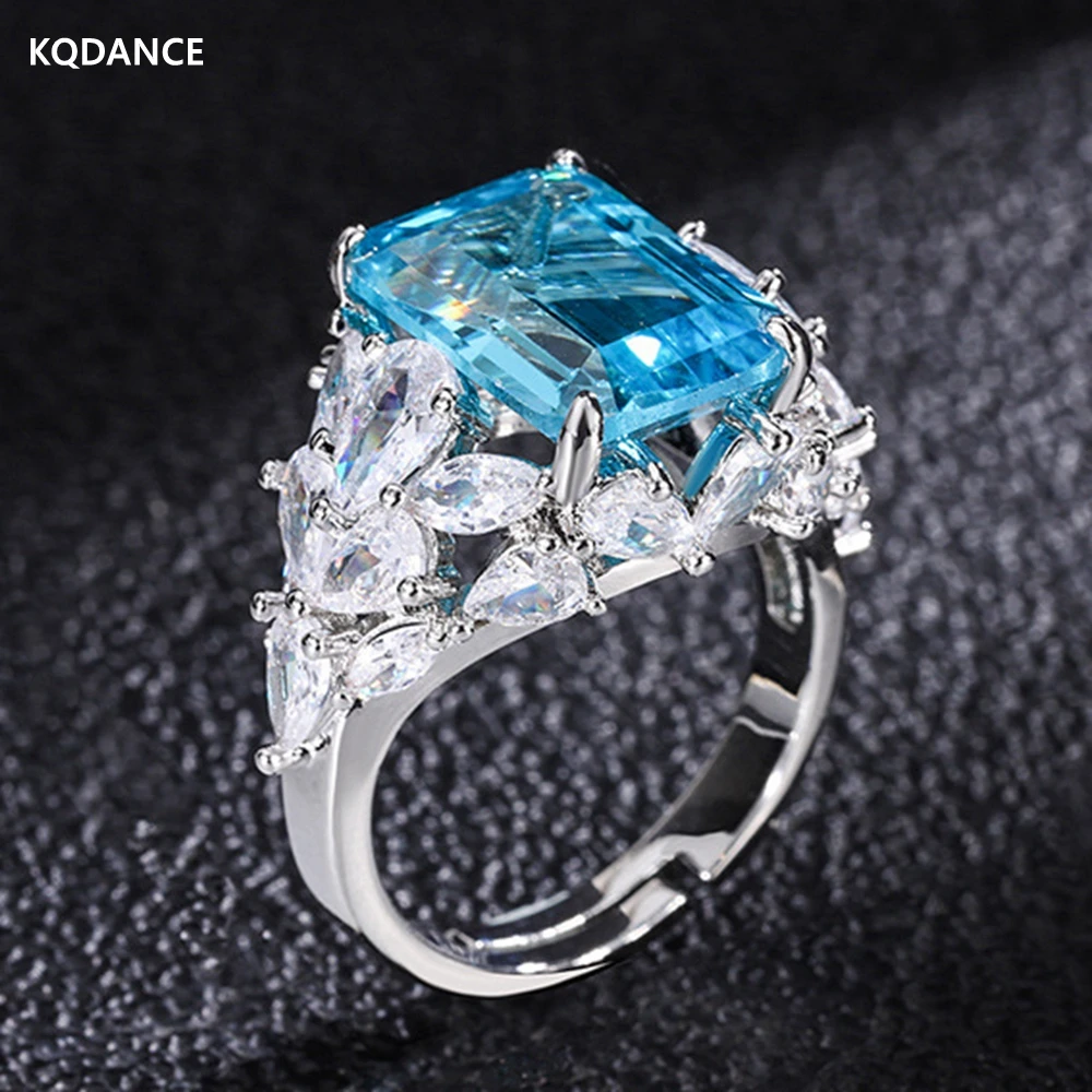 

KQDANCE Luxury Created tourmaline blue Topaz diamond Ring With big Zircon stone wedding Jewelry for women 2021 trend wholesale