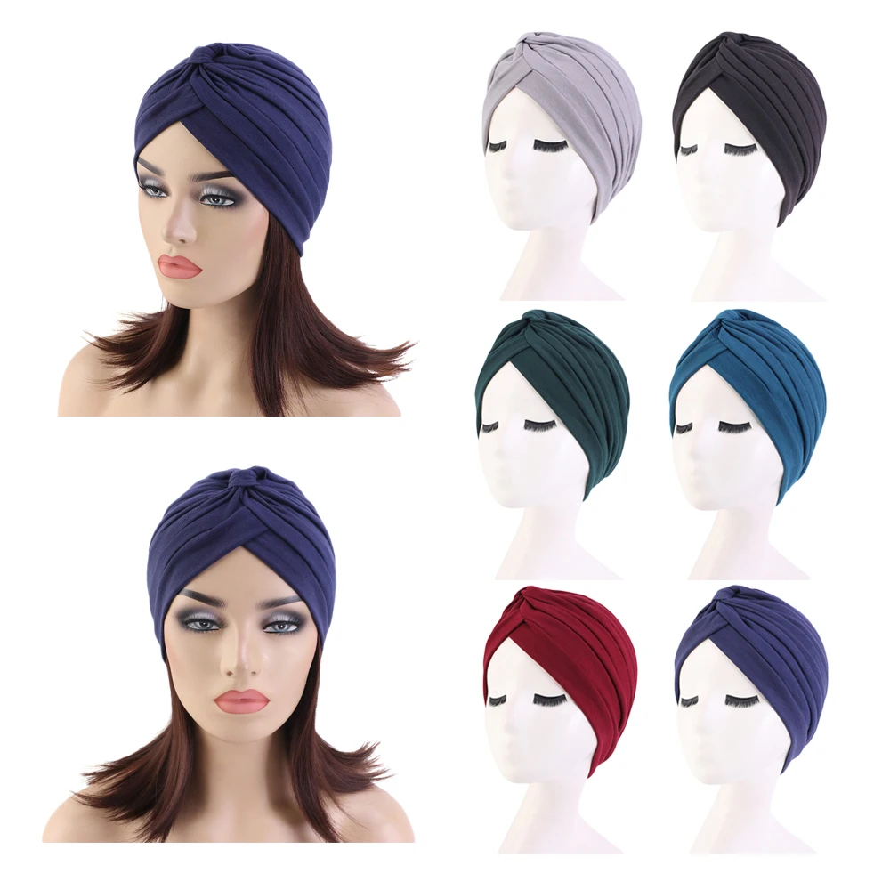 2020 Fashion Turban Cap for Women Soft Muslim Hats Female Inner Caps Solid Arab Indian Bonnet Wrap Head Scarf Hat Chemo Cancer