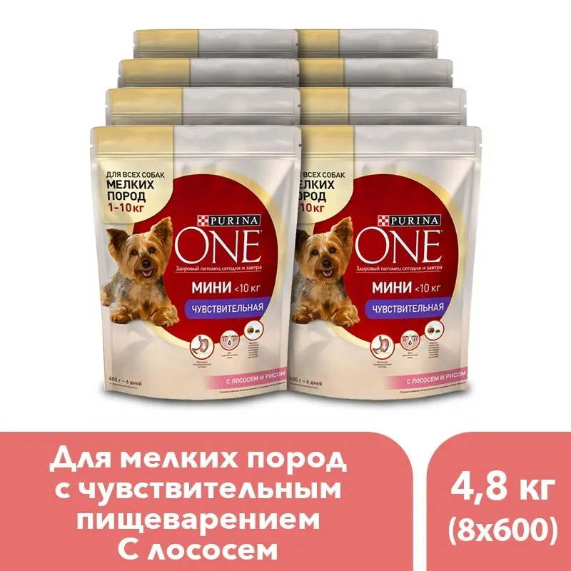 Сухой корм для собак мелких пород Purina One Mini Чувствительная с лососем и рисом 4.8