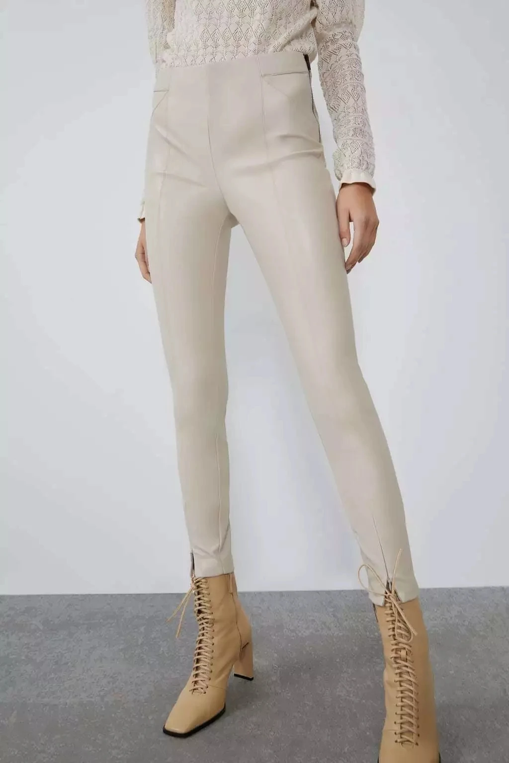 

Spring black PU Leather Pants women elastic high waist skinny pants Sexy zipperwomen joggers streetwear ladies pencil Trousers