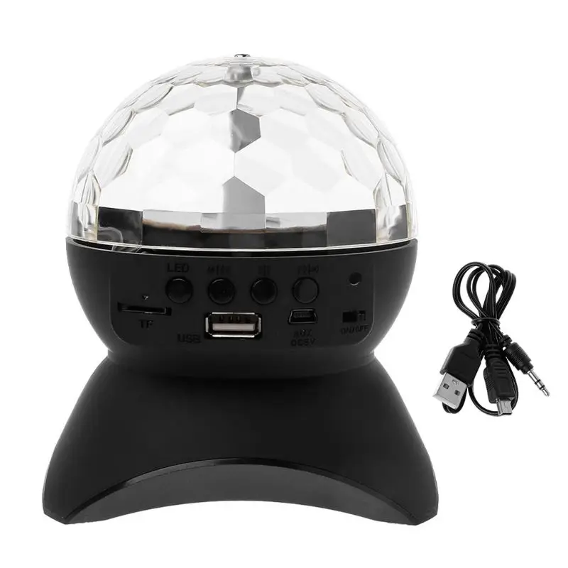 BK Bluetooth динамик беспроводной вращающийся хрустальный шар сценический светодиодный светильник USB TF карта AUV FM радио MP3 музыка DJ диско вечерние Клубные залы - Цвет: BK